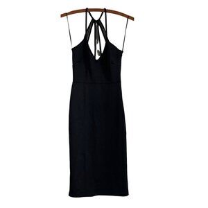 Oh My Love London Black Mesh Cut Out Back Midi Bodycon Dress Size Small